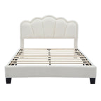 White Full Size Sherpa Upholstered Bed with Floral Headboard