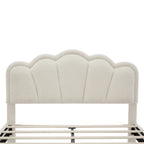 White Full Size Sherpa Upholstered Bed with Floral Headboard