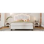 White Full Size Sherpa Upholstered Bed with Floral Headboard