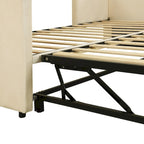 Beige Upholstered Twin Daybed with Pop-Up Trundle