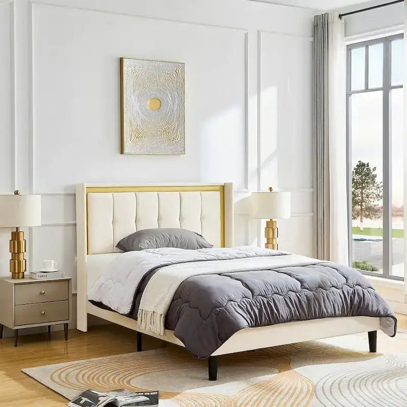 White Queen Bed Frame with High Load-Bearing Capacity