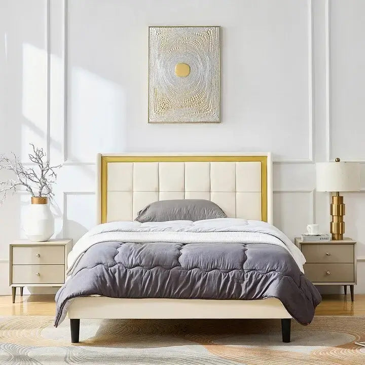 White Queen Bed Frame with High Load-Bearing Capacity