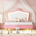 Pink Full Size LED Crown Headboard Platform Bed: Constructed with MDF, Plywood, PU, Metal, Bearing 600LBS