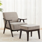 Mid Century 27.7 Upholstered Arm Chair with Solid Wood Frame and Ottoman