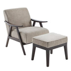 Mid Century 27.7 Upholstered Arm Chair with Solid Wood Frame and Ottoman