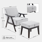 Mid Century 27.7 Upholstered Arm Chair with Solid Wood Frame and Ottoman