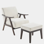 Mid Century 27.7 Upholstered Arm Chair with Solid Wood Frame and Ottoman