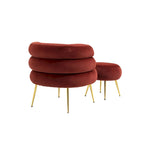 Wine Red Modern 29.13 Upholstered Barrel Chair with Ottoman and Sturdy Metal Frame