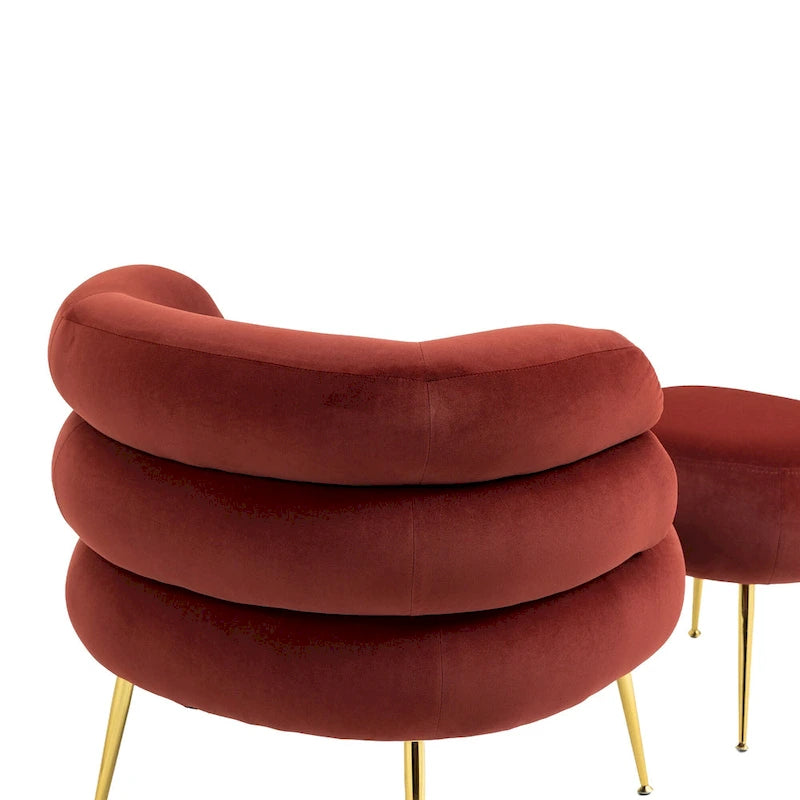 Wine Red Modern 29.13 Upholstered Barrel Chair with Ottoman and Sturdy Metal Frame