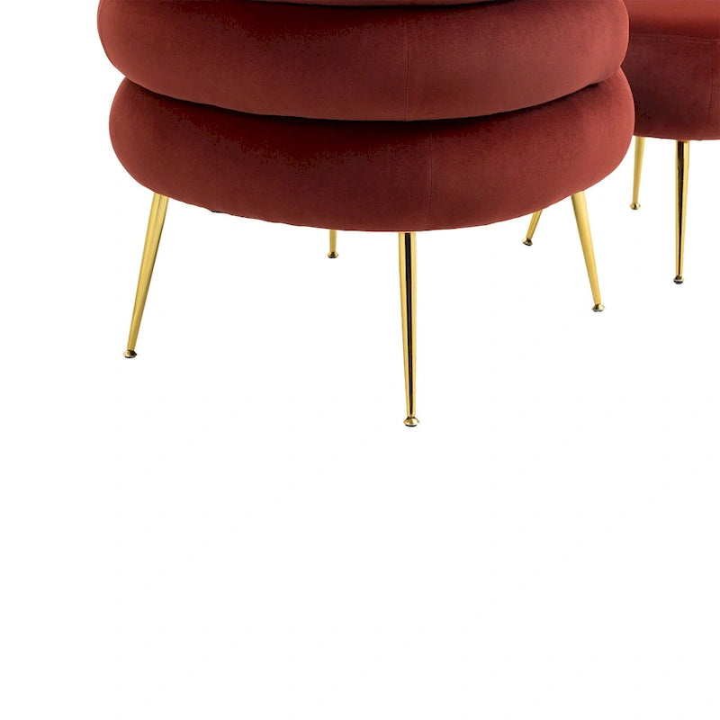 Wine Red Modern 29.13 Upholstered Barrel Chair with Ottoman and Sturdy Metal Frame