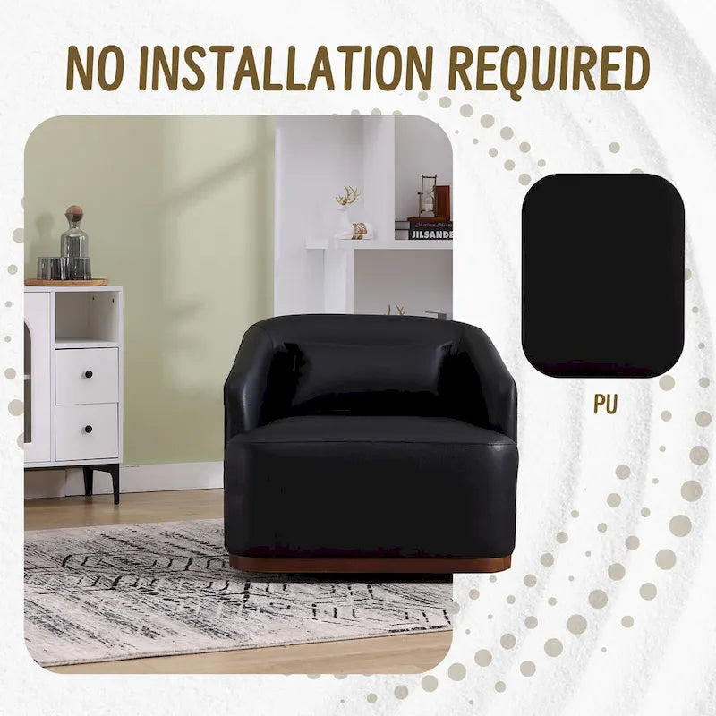 Black PU Modern 31.5 Upholstered 360 Swivel Barrel Chair with Metal Base for Living Room