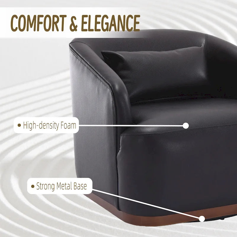 Black PU Modern 31.5 Upholstered 360 Swivel Barrel Chair with Metal Base for Living Room