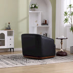 Black PU Modern 31.5 Upholstered 360 Swivel Barrel Chair with Metal Base for Living Room