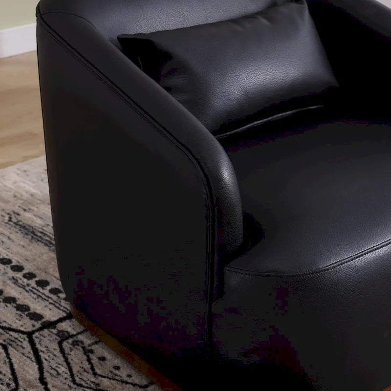 Black PU Modern 31.5 Upholstered 360 Swivel Barrel Chair with Metal Base for Living Room
