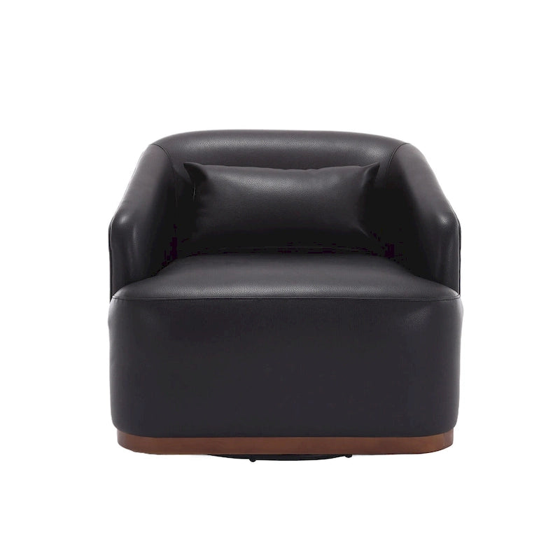 Black PU Modern 31.5 Upholstered 360 Swivel Barrel Chair with Metal Base for Living Room