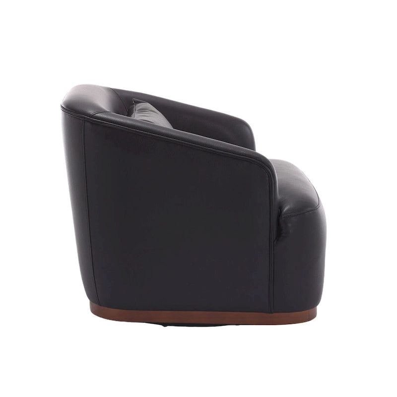 Black PU Modern 31.5 Upholstered 360 Swivel Barrel Chair with Metal Base for Living Room