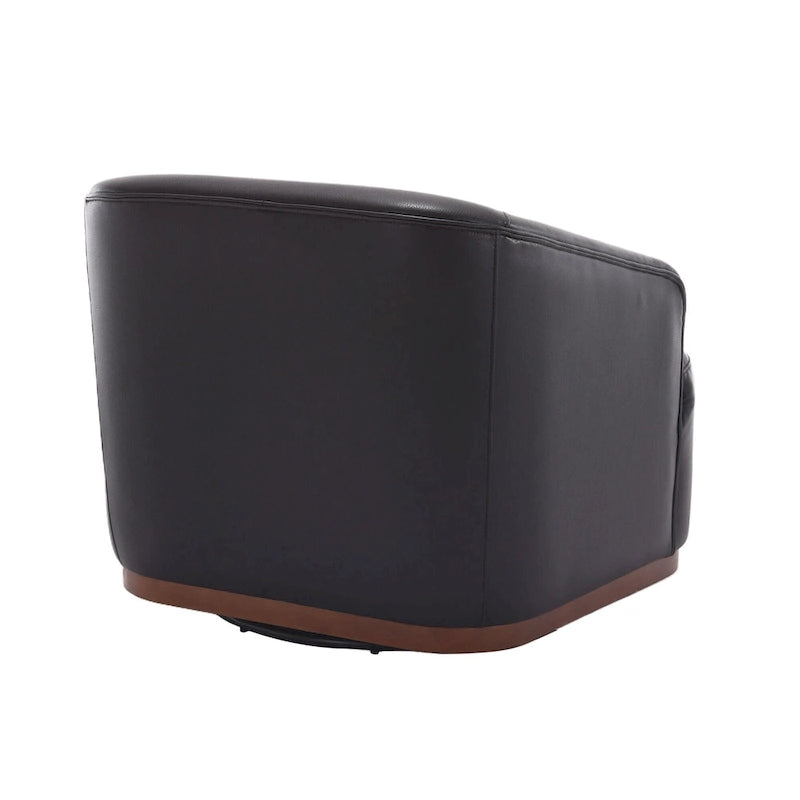Black PU Modern 31.5 Upholstered 360 Swivel Barrel Chair with Metal Base for Living Room