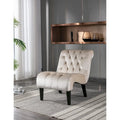Beige 22.83 Buttons Tufted Accent Chair with Wooden Legs