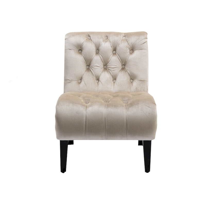 Beige 22.83 Buttons Tufted Accent Chair with Wooden Legs