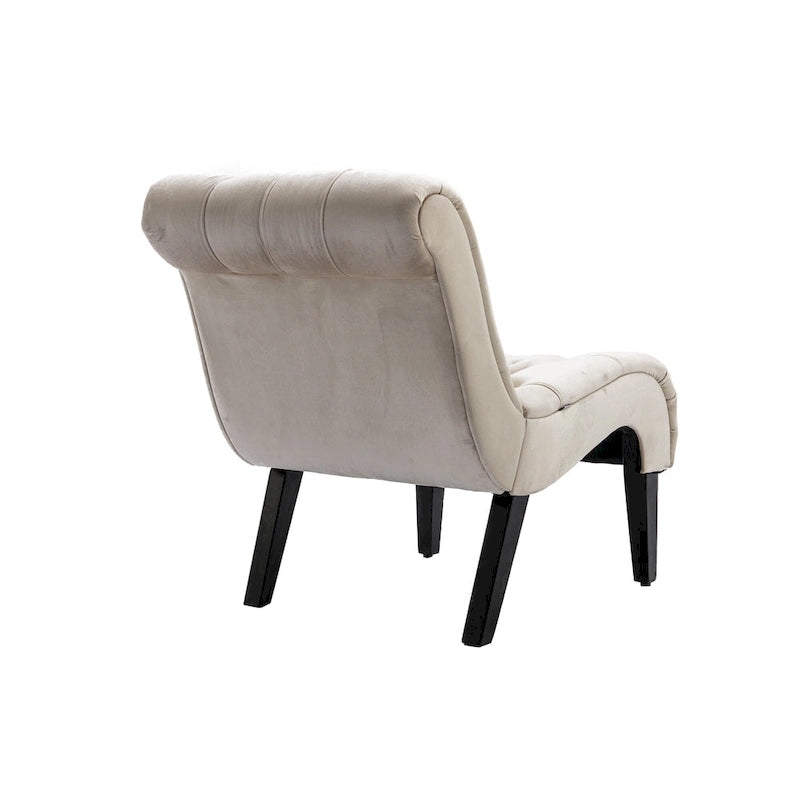 Beige 22.83 Buttons Tufted Accent Chair with Wooden Legs