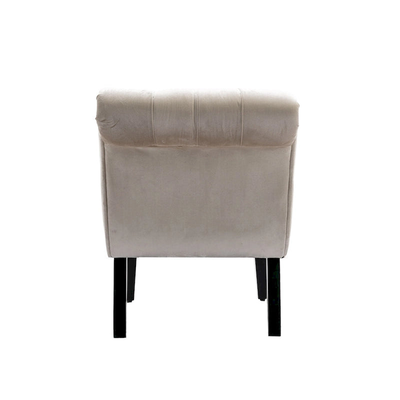 Beige 22.83 Buttons Tufted Accent Chair with Wooden Legs