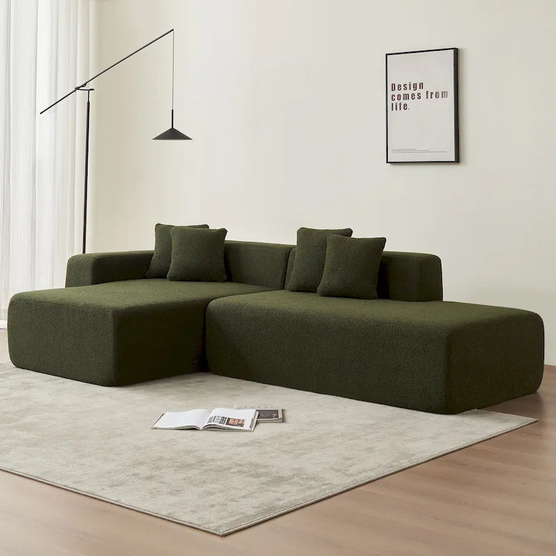 105.51 Modern L-Shape 5 Seater Modular Sectional Sofa Couch with Chaise Lounge, in Soft Lambswool Sherpa Fabric