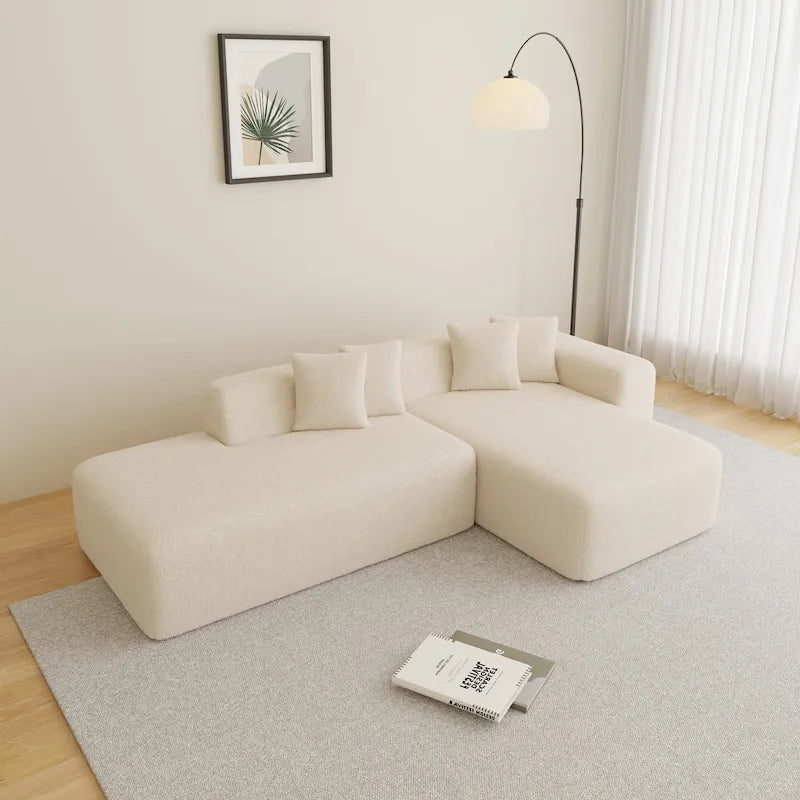 105.51 Modern L-Shape 5 Seater Modular Sectional Sofa Couch with Chaise Lounge, in Soft Lambswool Sherpa Fabric