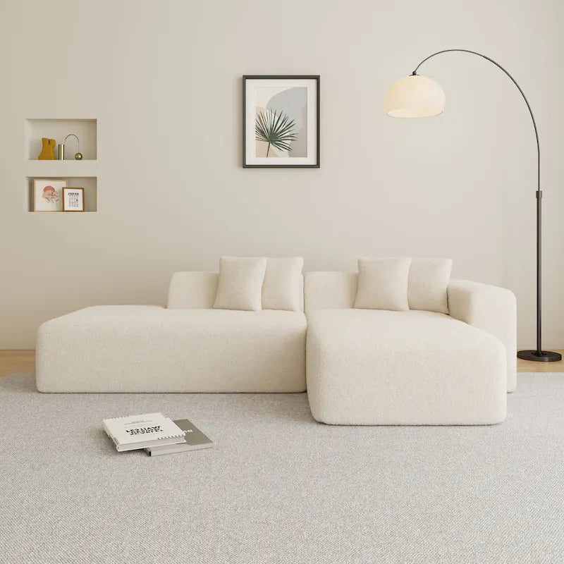 105.51 Modern L-Shape 5 Seater Modular Sectional Sofa Couch with Chaise Lounge, in Soft Lambswool Sherpa Fabric
