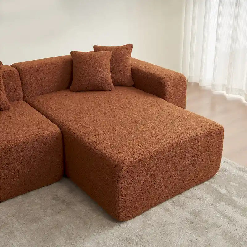 105.51 Modern L-Shape 5 Seater Modular Sectional Sofa Couch with Chaise Lounge, in Soft Lambswool Sherpa Fabric