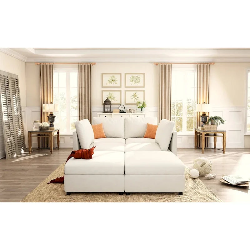 White 123 U-Shaped Modular 4 Seater Sectional Sofa with Storage Ottomans, Easy Assembly and Transport