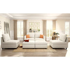 White 123 U-Shaped Modular 4 Seater Sofa with Storage Ottomans, Easy Assembly and Transport