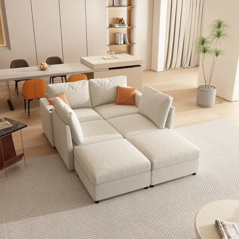 White 123 U-Shaped Modular 4 Seater Sectional Sofa with Storage Ottomans, Easy Assembly and Transport