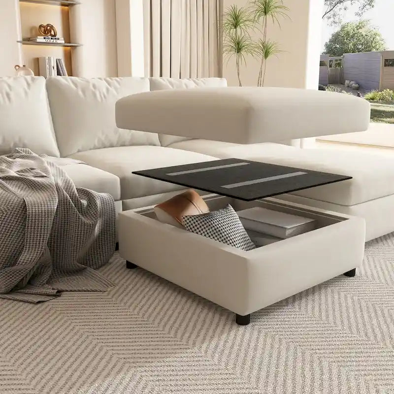 White 123 U-Shaped Modular 4 Seater Sectional Sofa with Storage Ottomans, Easy Assembly and Transport