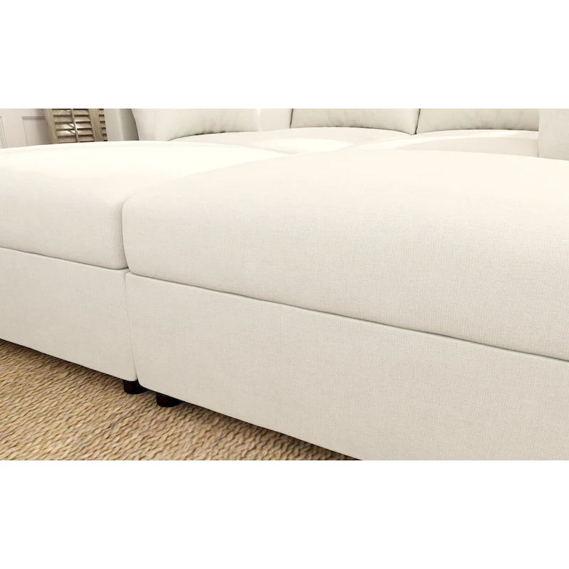 White 123 U-Shaped Modular 4 Seater Sectional Sofa with Storage Ottomans, Easy Assembly and Transport