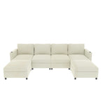 White 123 U-Shaped Modular 4 Seater Sofa with Storage Ottomans, Easy Assembly and Transport