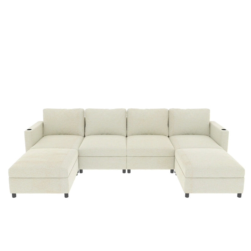 White 123 U-Shaped Modular 4 Seater Sectional Sofa with Storage Ottomans, Easy Assembly and Transport