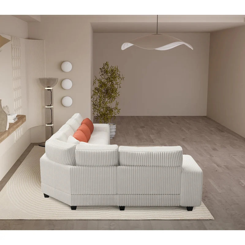 142 L-Shaped 5-Seater Modular Sectional Sofa with Pillow, Wooden Armrests, and Versatile Storage Shelves