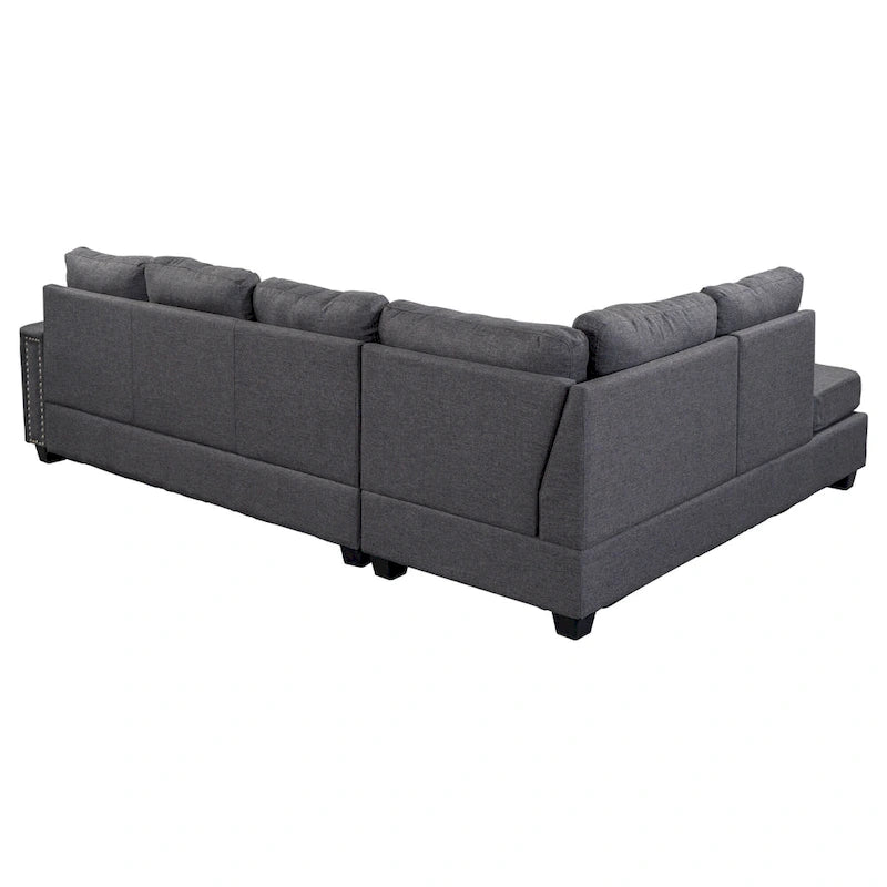 105.2 Reversible L-Shaped 6-Seater Sectional Sofa with Storage Ottoman and Cup Holders, Space-Saving Linen Design