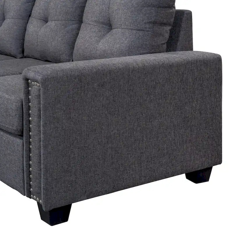105.2 Reversible L-Shaped 6-Seater Sectional Sofa with Storage Ottoman and Cup Holders, Space-Saving Linen Design