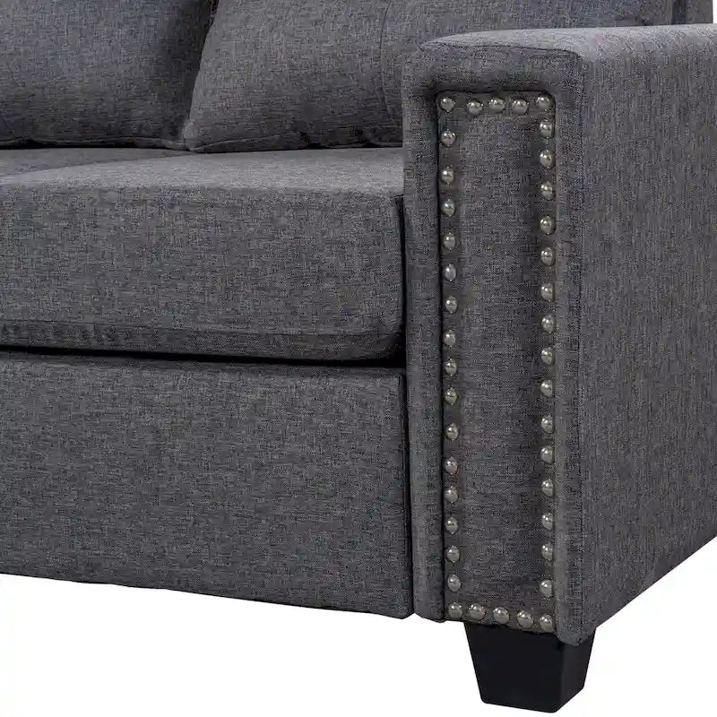 105.2 Reversible L-Shaped 6-Seater Sectional Sofa with Storage Ottoman and Cup Holders, Space-Saving Linen Design