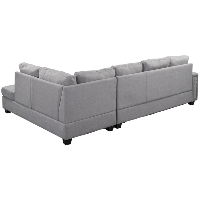105.2 Reversible L-Shaped 6-Seater Sectional Sofa with Storage Ottoman and Cup Holders, Space-Saving Linen Design
