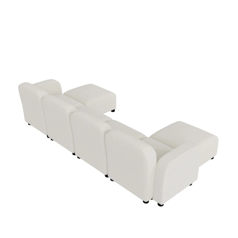 116 Modular U-Shaped Velvet 6-Seat Sectional Sofa with Two Ottomans, Reversible Design for Customizable Living Space