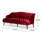 Wine Red Modern 73.25 Button Tufted 3-seater Sofa with Birch Wood Legs for Living Room
