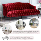 Wine Red Modern 73.25 Button Tufted 3-seater Sofa with Birch Wood Legs for Living Room