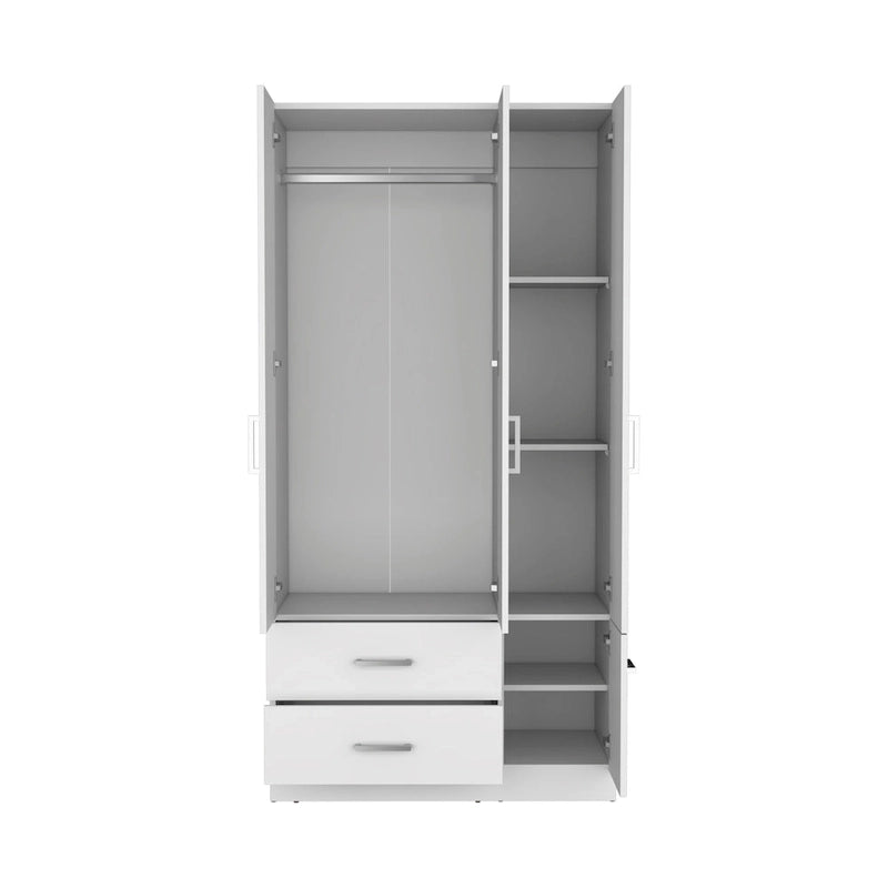 18.7 Modern Four-door Armoire with Hanging Rod, Two Drawers and 6 Shelves