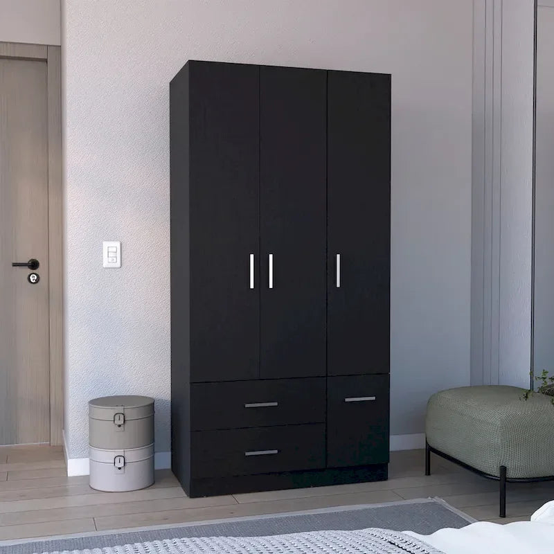 18.7 Modern Four-door Armoire with Hanging Rod, Two Drawers and 6 Shelves
