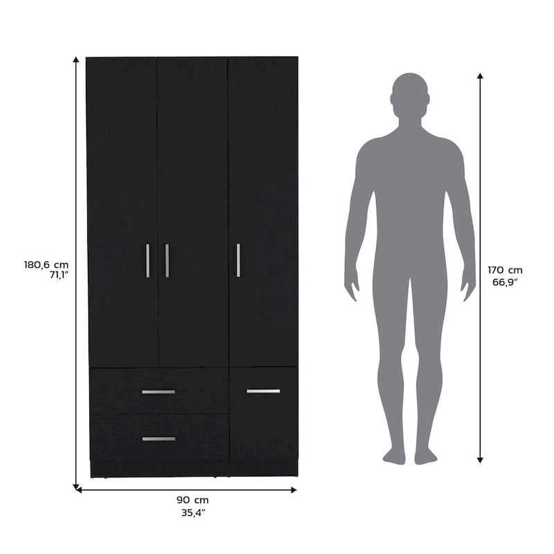 18.7 Modern Four-door Armoire with Hanging Rod, Two Drawers and 6 Shelves