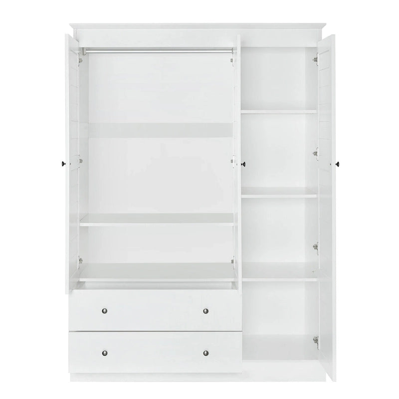 47.2 Modern Armoire with 3 Shutter Doors, 2 Drawers and 4 Storage Shelves