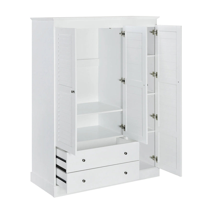 47.2 Modern Armoire with 3 Shutter Doors, 2 Drawers and 4 Storage Shelves