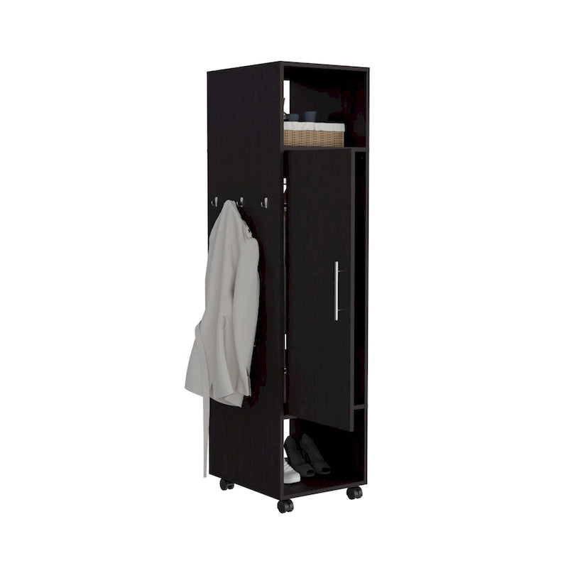 15.7 Modern Mirrored Armoire with Three Shelves, Casters and Hanging Rod